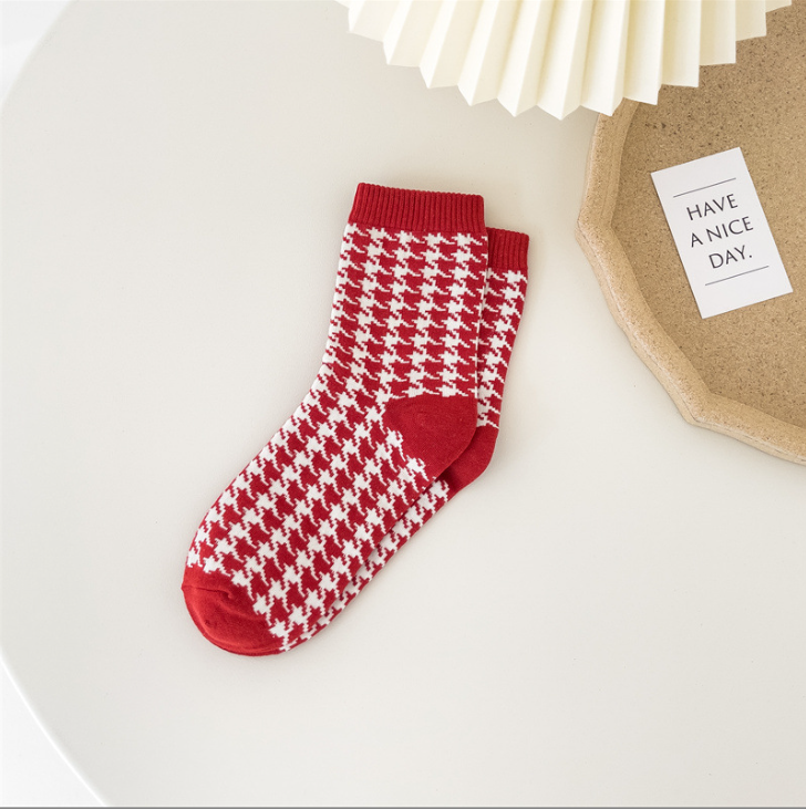 New Year Festive Cotton Socks - Big Red Plaid Trendy Holiday Design